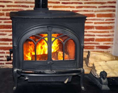 A wood burning stove