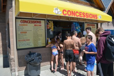Pool guests lined up at concessions stand