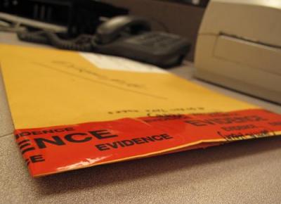 Close-up of an evidence file.