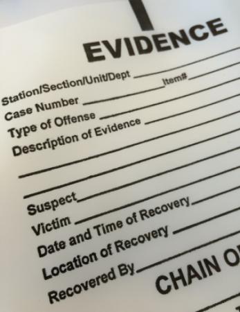 Close-up of an evidence document