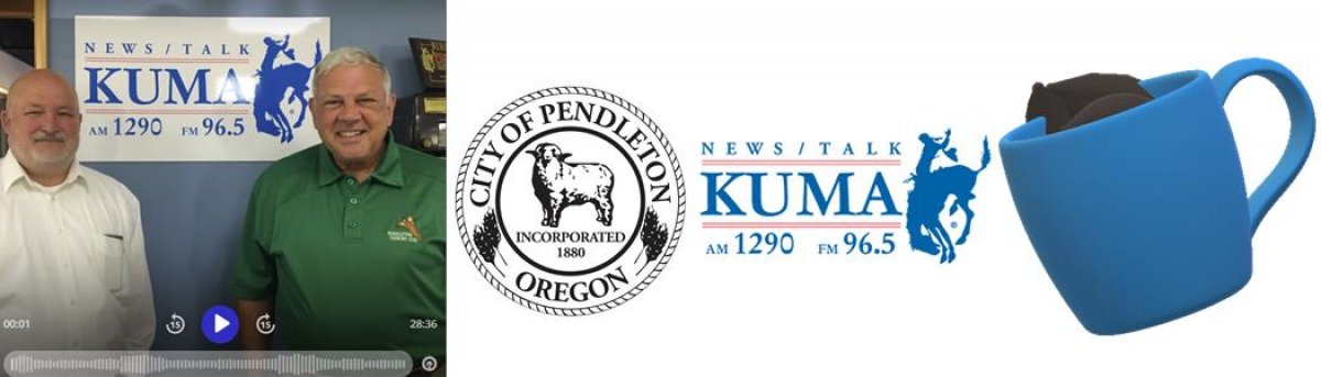 Banner with logos for city of Pendleton and KUMA radio